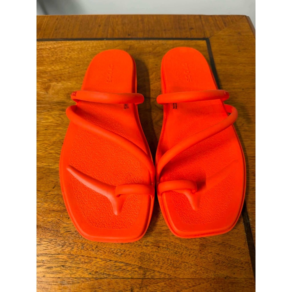 Crocs Womens 7 Orange Miami Toe Loop Sandal Strappy Flip Flop Flat Neon